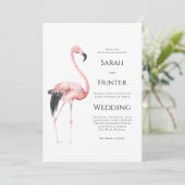 Tropisch roze flamingo strandhuwelijk kaart (Staand voorkant)