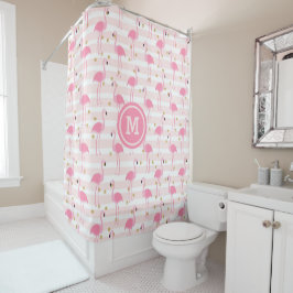 Tropisch roze flamingo Stripe Monogram Douchegordijn