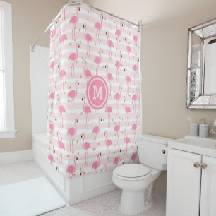 Tropisch roze flamingo Stripe Monogram Douchegordijn