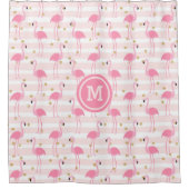 Tropisch roze flamingo Stripe Monogram  Douchegordijn (Voorkant)
