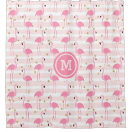 Tropisch roze flamingo Stripe Monogram Douchegordijn