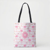 Tropisch roze flamingo Stripe Monogram Tote Bag (Voorkant)