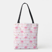 Tropisch roze flamingo Stripe Monogram Tote Bag (Achterkant)