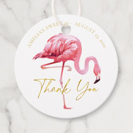 Tropisch Roze Flamingo Sweet 16 Dank u ID922 Bedankjes Labels (Voorkant)