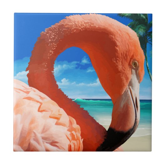 Tropisch Roze Flamingo Tile Trivet Tegeltje (Voorkant)