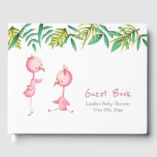 Tropisch Roze Flamingo Tropisch Baby shower Gastenboek (Voorkant)
