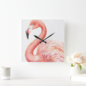 Tropisch | Roze Flamingo Vierkante Klok (Huis)