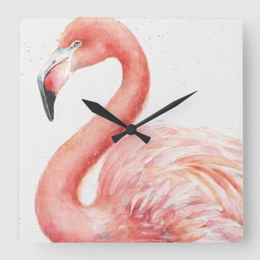 Tropisch | Roze Flamingo Vierkante Klok (Voorkant)
