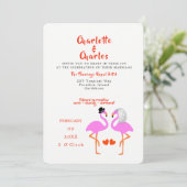 Tropisch roze flamingos Fun Modern Wedding Invite Kaart (Staand voorkant)