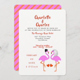 Tropisch roze flamingos Fun Modern Wedding Invite Kaart