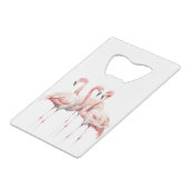 Tropisch roze flamingos gepersonaliseerd creditkaart flessenopener (Voorkant Gekanteld)