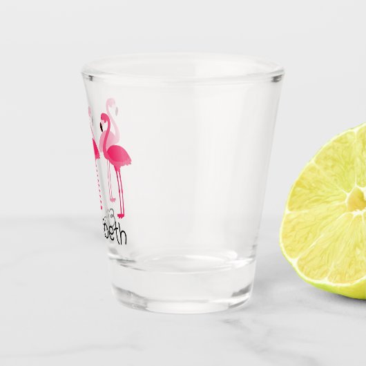 Tropisch roze flamingos gepersonaliseerd shot glas (Rechts)