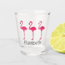 Tropisch roze flamingos gepersonaliseerd shot glas