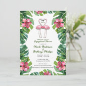 Tropisch Roze Flamingo's Verloving douchefeest Kaart (Staand voorkant)