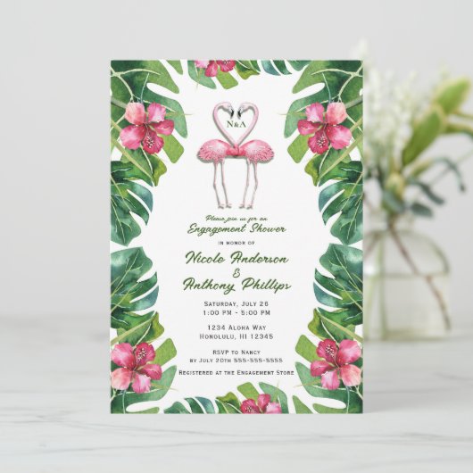 Tropisch Roze Flamingo's Verloving douchefeest Kaart (Staand voorkant)