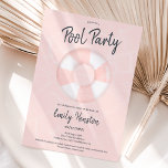 Tropisch roze floater zwembad party Sweet 16 Kaart<br><div class="desc">Modern zwembadfeest met een roze ronde gestreepte floater illustratie Sweet 16 op een bewerkbare lichte pastel roze waterachtergrond,  de kleur kan worden gewijzigd. Een leuke en koele zomerparty uitnodiging</div>