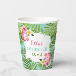 Tropisch roze Floral 30e verjaardag Luau Party Papieren Bekers