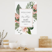 Tropisch roze Floral Baby shower Welkom Poster (Keuken)