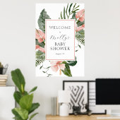 Tropisch roze Floral Baby shower Welkom Poster (Thuiskantoor)