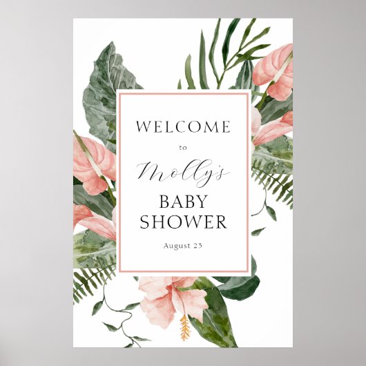 Tropisch roze Floral Baby shower Welkom Poster (Voorkant)