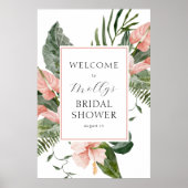 Tropisch roze Floral Baby shower Welkom Poster (Voorkant)