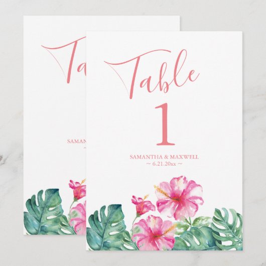 Tropisch roze Floral bruiloft Kaart (Voorkant / Achterkant)