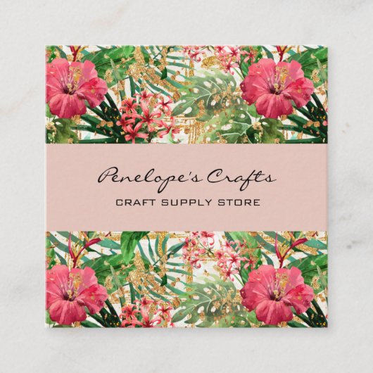 Tropisch roze Floral Square Visitekaartje (Voorkant)