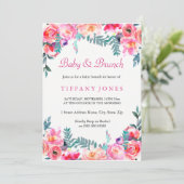 Tropisch roze Floral Waterverf Baby Brunch Kaart (Staand voorkant)
