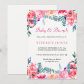 Tropisch roze Floral Waterverf Baby Brunch Kaart (Voorkant / Achterkant)