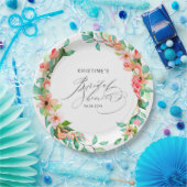 Tropisch roze Floral Waterverf Vrijgezellenfeest Papieren Bordje (Feest)