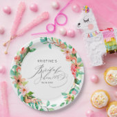 Tropisch roze Floral Waterverf Vrijgezellenfeest Papieren Bordje (Feest)