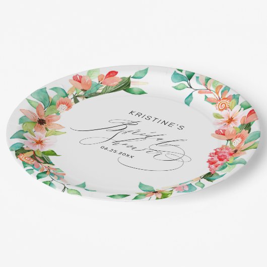 Tropisch roze Floral Waterverf Vrijgezellenfeest Papieren Bordje (Gekanteld)