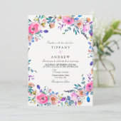 Tropisch roze Floral Waterverf Wedding Invite Kaart (Staand voorkant)