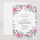 Tropisch roze Floral Waterverf Wedding Invite Kaart (Voorkant / Achterkant)
