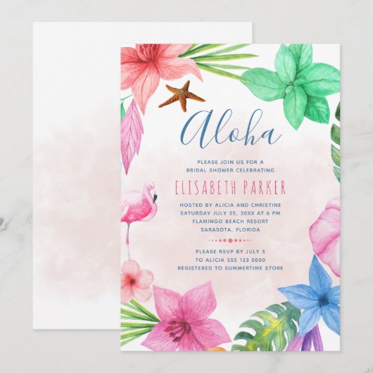 Tropisch roze florale vrijgezellenfeest kaart (Voorkant / Achterkant)