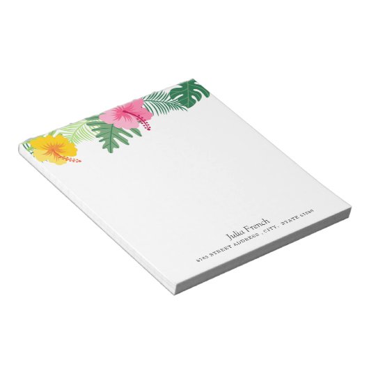 Tropisch roze geel Hibiscus Botanisch Notitieblok (Schuin)