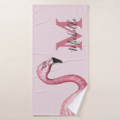 Tropisch Roze Gepersonaliseerd Monogram Flamingo Badhanddoek (Badhanddoek)