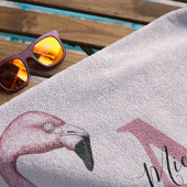 Tropisch Roze Gepersonaliseerd Monogram Flamingo Badhanddoek