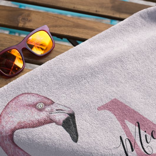Tropisch Roze Gepersonaliseerd Monogram Flamingo Badhanddoek