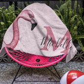 Tropisch Roze Gepersonaliseerd Monogram Flamingo Badhanddoek
