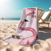 Tropisch Roze Gepersonaliseerd Monogram Flamingo Badhanddoek