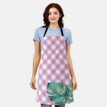 Tropisch Roze Gingham Schort voor Haar