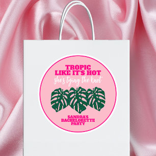 Tropisch Roze Glitter Monstera Meidenavondfeestje Ronde Sticker
