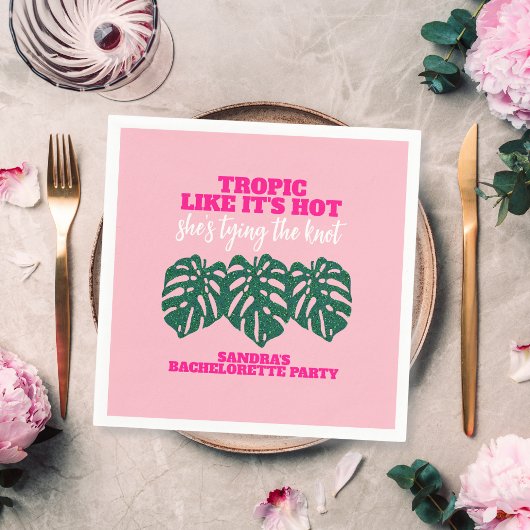 Tropisch Roze Glitter Monstera Meisjesuitgavfeest Servet