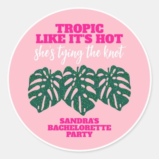 Tropisch Roze Glitter Monstera Meisjesuitje Feest Ronde Sticker (Voorkant)