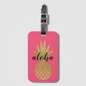 Tropisch Roze Goud Aloha Ananas Bagagelabel (Voorkant (verticaal))