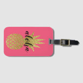 Tropisch Roze Goud Aloha Ananas Bagagelabel (Voorkant (horizontaal))