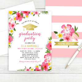 Tropisch roze goud Hibiscus Flowers Afstuderen Kaart