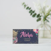 Tropisch roze goudanananas Floral Navy Blue Visitekaartje (Staand voorkant)