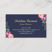 Tropisch roze goudanananas Floral Navy Blue Visitekaartje (Achterkant)